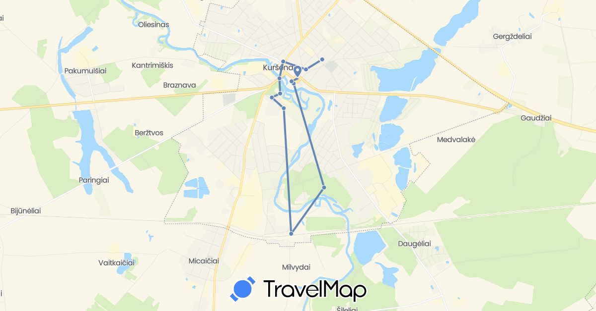 TravelMap itinerary: driving, cycling in Lithuania (Europe)